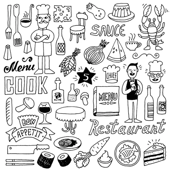 Restaurante doodle conjunto . — Archivo Imágenes Vectoriales