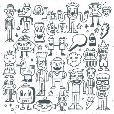 Çizgi film tuhaf doodle seti