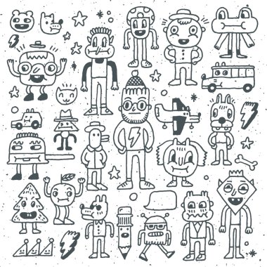 Çizgi film tuhaf doodle seti