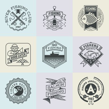 Balık tutma Retro tasarım Logotype