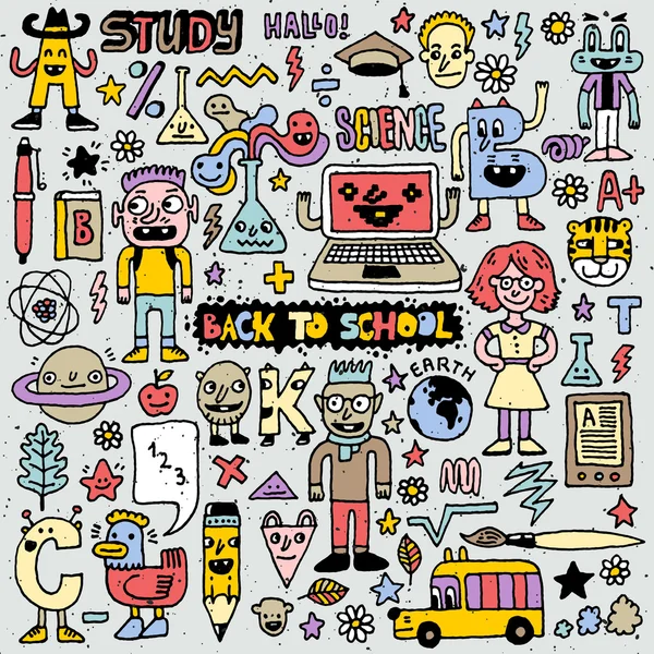 Terug naar school kleurrijke doodle set . — Stockvector