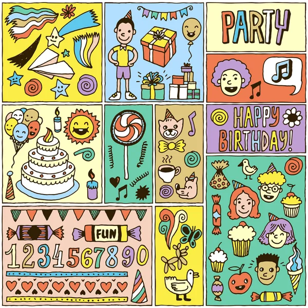 Cartões de banner de aniversário feliz conjunto — Vetor de Stock