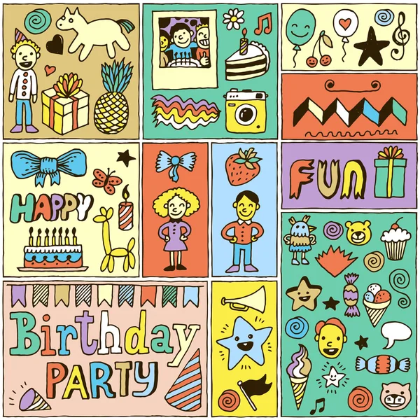 Feliz cumpleaños conjunto de tarjetas de banner — Vector de stock