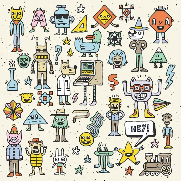 Çizgi film tuhaf çocukça renkli doodle seti