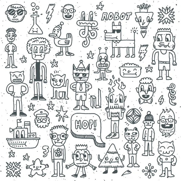 Dibujos animados loco doodle conjunto — Vector de stock