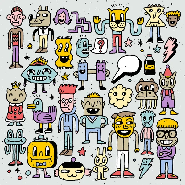 Desenhos animados doodle maluco conjunto colorido  . — Vetor de Stock