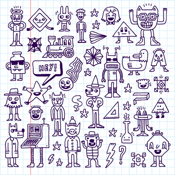 Dibujos animados loco doodle conjunto — Archivo Imágenes Vectoriales