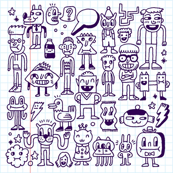 Cartoon galna doodle set — Stock vektor