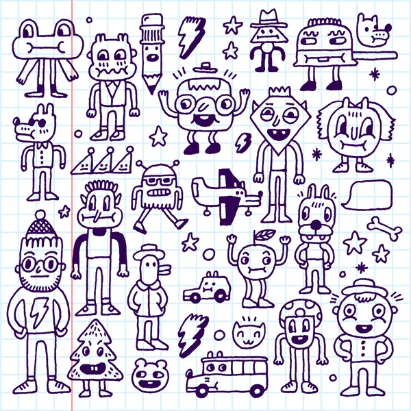 Dibujos animados loco doodle conjunto — Vector de stock