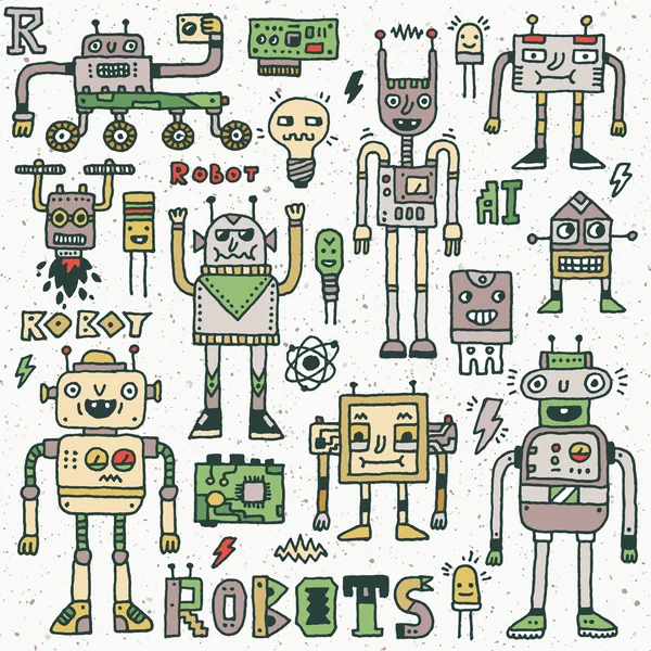 Robôs, Elétricos, Circuitos, Microesquemas — Vetor de Stock