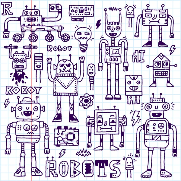 Roboter, Elektrik, Schaltungen, Mikroprogramme. — Stockvektor