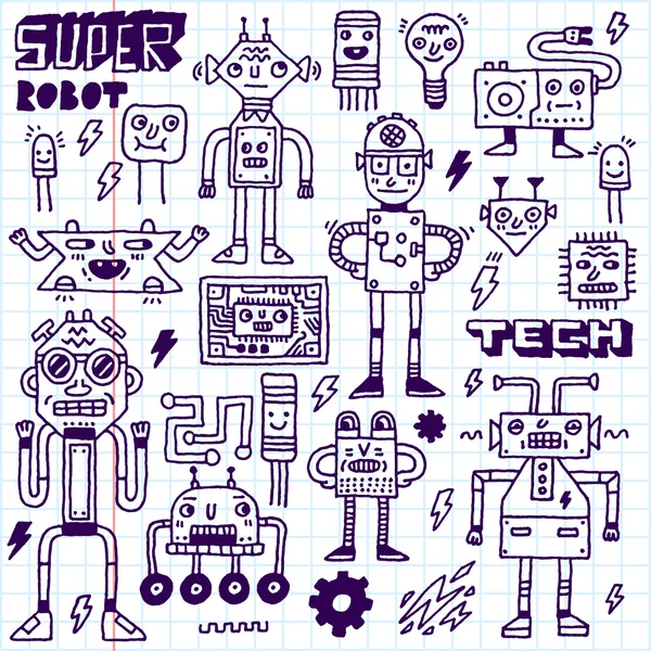 Robot, Elettrico, Circuiti, Microschemi . — Vettoriale Stock