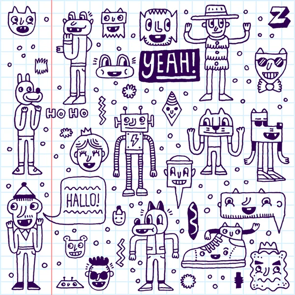 Dibujos animados divertido loco doodle conjunto — Vector de stock