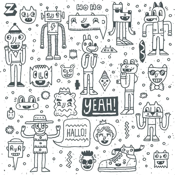 Dibujos animados divertido loco doodle conjunto — Vector de stock