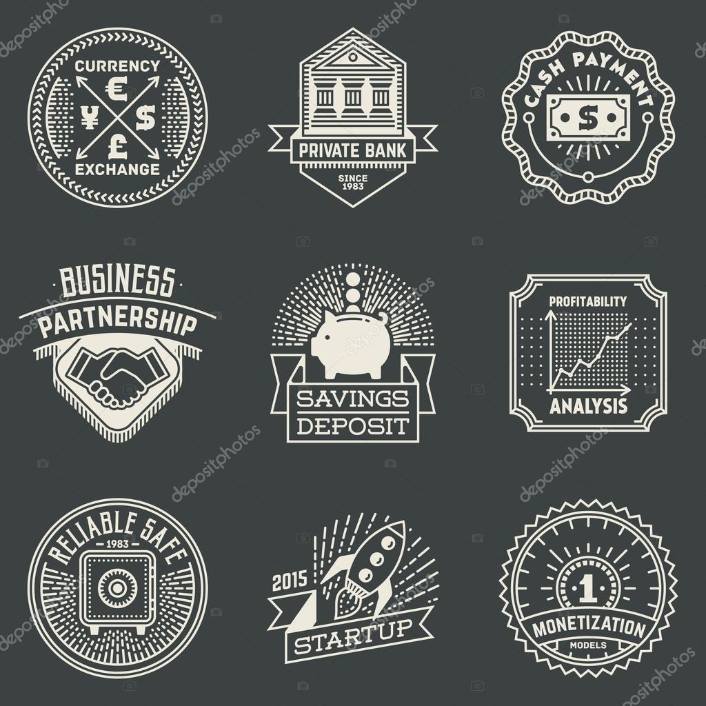 Financial Business Insignias Logotypes Template Set. Line Art Vector Elements.