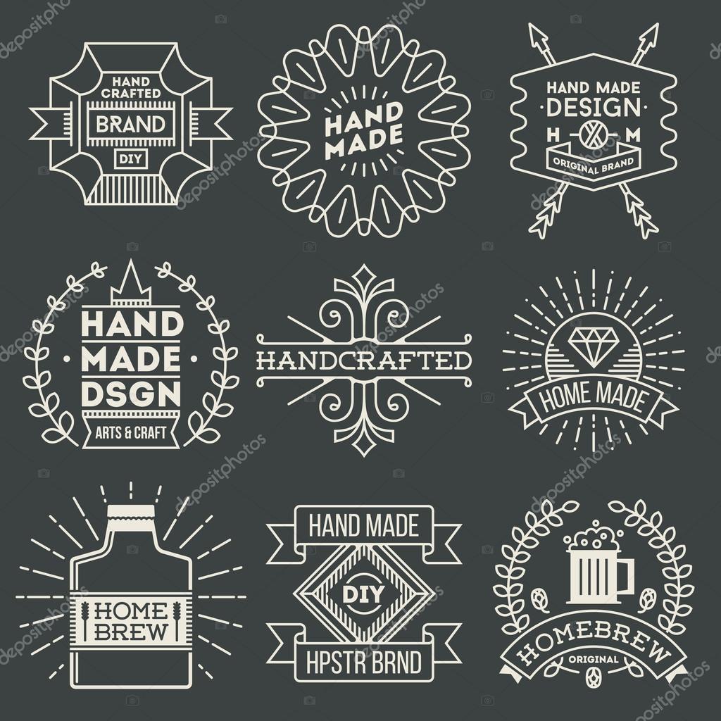 Retro Design Luxury Insignias Logotypes Template Set. Line Art Vector Vintage Style Elements.
