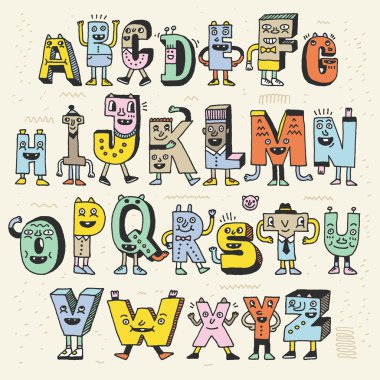 Fantastik alfabe doodle seti