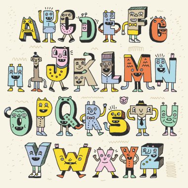 Fantastic alphabet doodle set clipart