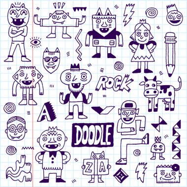 Doodle emotional characters set clipart