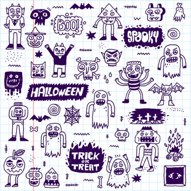 Mutlu Cadılar Bayramı Doodle yazı kümesi