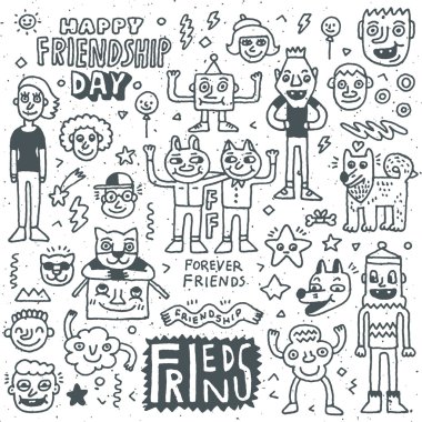 Mutlu dostluk günü doodle seti