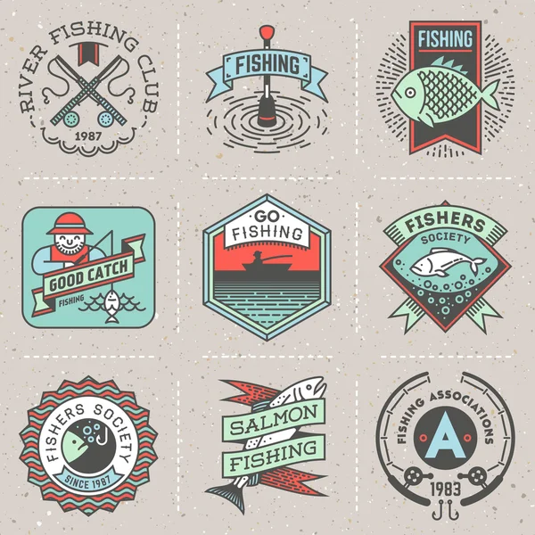 Logotipos de cores sortidas de pesca definido — Vetor de Stock