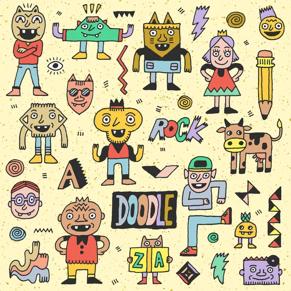 Doodle conjunto de personagens emocionais — Vetor de Stock