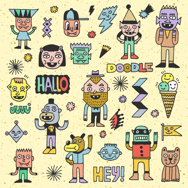 Doodle conjunto de personagens emocionais — Vetor de Stock