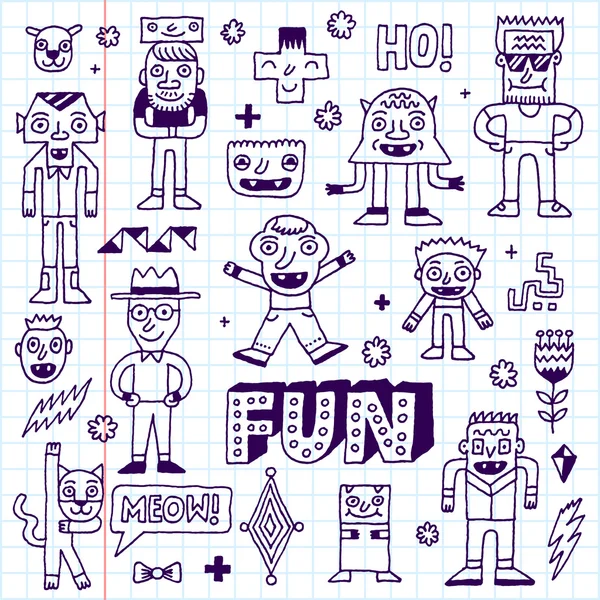 Conjunto de personajes emocionales Doodle — Vector de stock