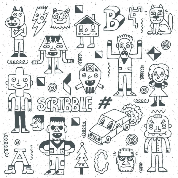 Doodle conjunto de personagens emocionais —  Vetores de Stock