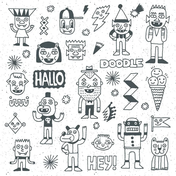 Doodle set di personaggi emotivi — Vettoriale Stock