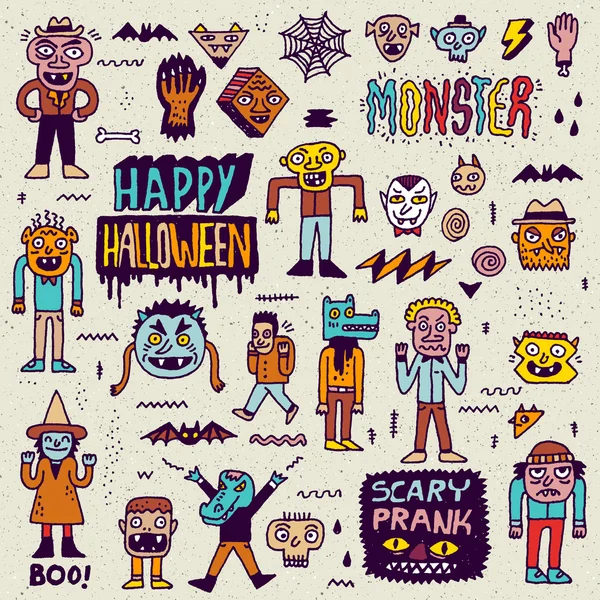 Happy Halloween Doodle belettering Set — Stockvector