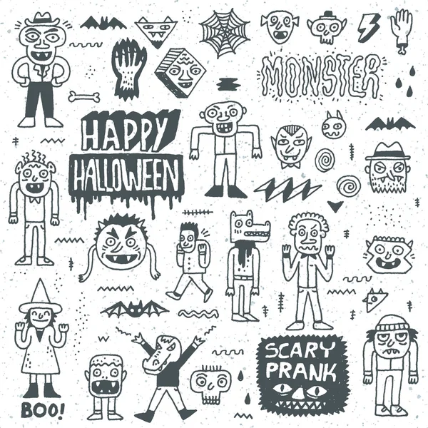 Fröhliches Halloween Doodle Schriftzug-Set — Stockvektor