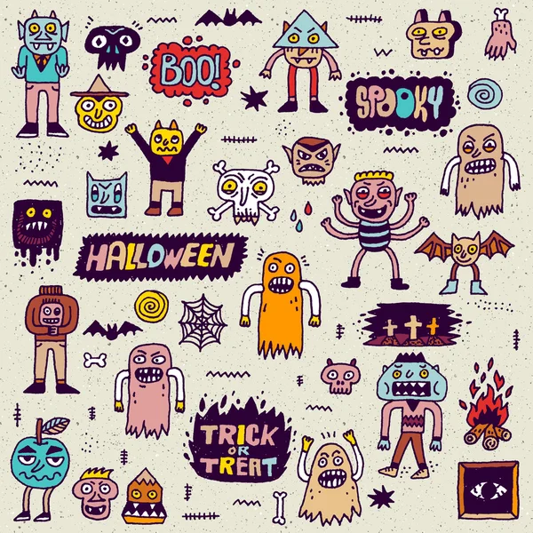 Feliz Halloween Doodle Lettering Set — Archivo Imágenes Vectoriales