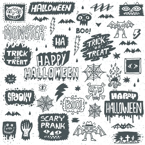 Fröhliches Halloween Doodle Schriftzug-Set — Stockvektor