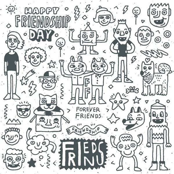 Happy vänskap dag doodle set — Stock vektor