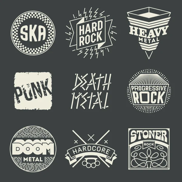 Música rock insígnias logotipos conjunto —  Vetores de Stock