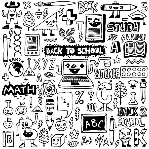 Escuela suministros loco doodle conjunto — Vector de stock