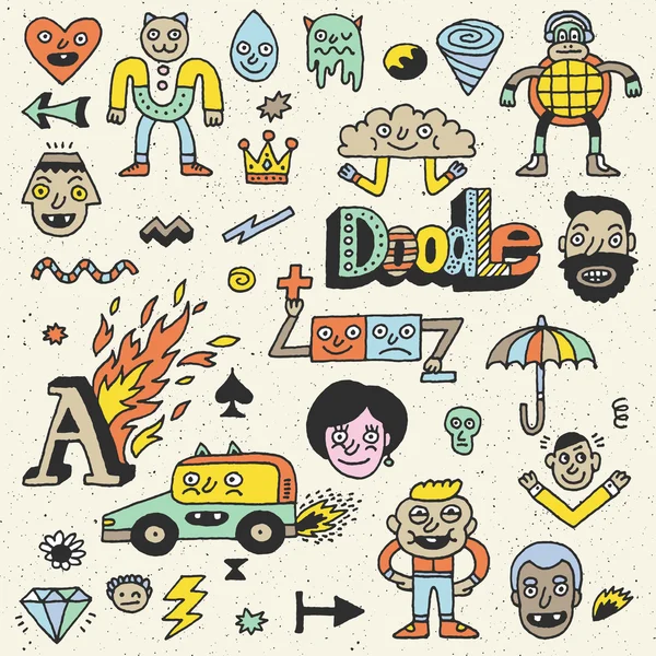 Doodle characters color set — Stock Vector