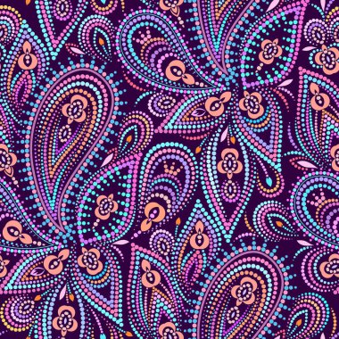 Seamless colorful dotted pattern with paisley. Traditional ethnic ornament. Vector print. Use for wallpaper, pattern fills,textile design. clipart