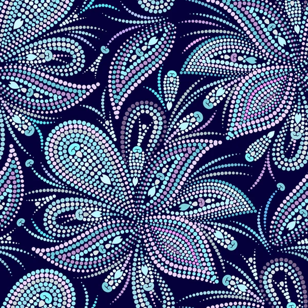 Belo Padrão Pontilhado Azul Sem Costura Com Paisley Ornamento Étnico — Vetor de Stock