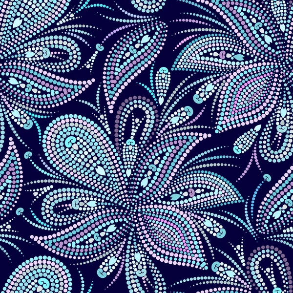 Şal desenli, kusursuz, mavi noktalı bir desen. Geleneksel etnik süs. Vektör izi. Duvar kağıdı, şablon dolguları, tekstil tasarımı için kullan.