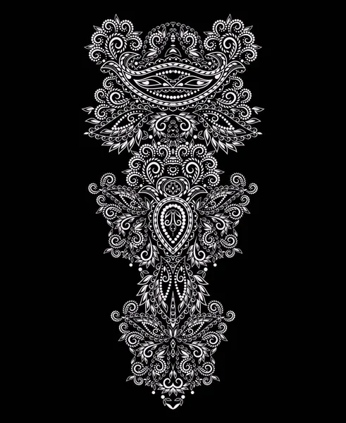 Neckline ethnic design. Floral white and black traditional pattern. Vector print with decorative elements and paisley for embroidery, for womens clothing. — Stock Vector