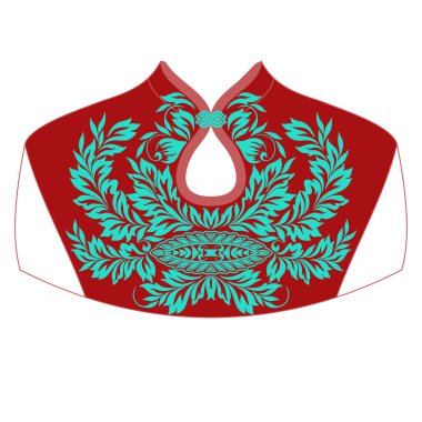 Boyunbağı Asyalı tasarımı. Geleneksel Çinli kadın giysileri. Yapraklı Qipao. Vektör ortamı.