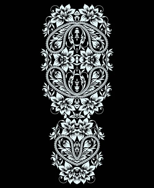 Neckline 族裔设计 花纹的黑白花边图案 绣花和女装用带有装饰元素的矢量印花 — 图库矢量图片