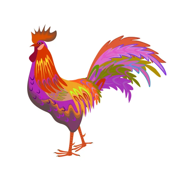 Beautiful Rooster Bright Plumage Isolated Object White Background Card Design — Stock vektor
