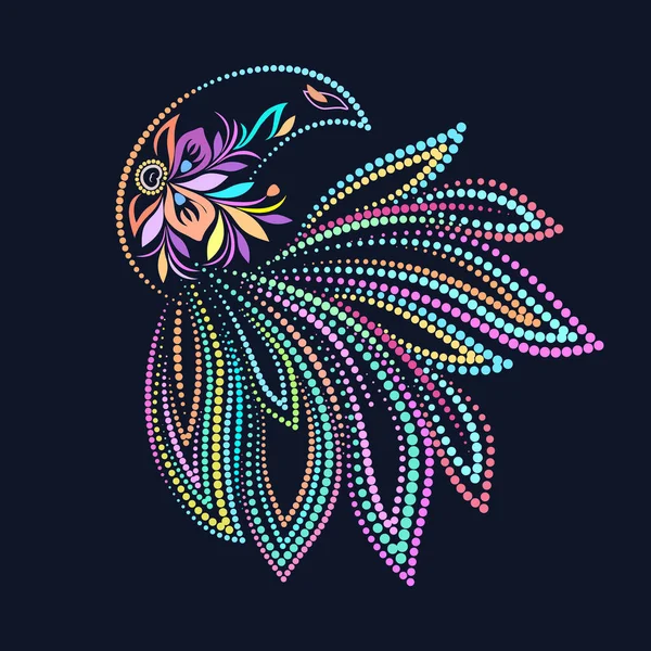 Colorful Bird Beads Floral Folk Art Traditional Pattern Vector Logo — Stock Vector