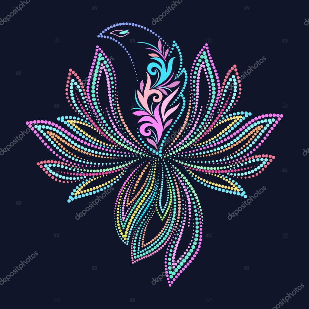 Colorful bird with beads - floral folk art traditional pattern. Vector logo design.