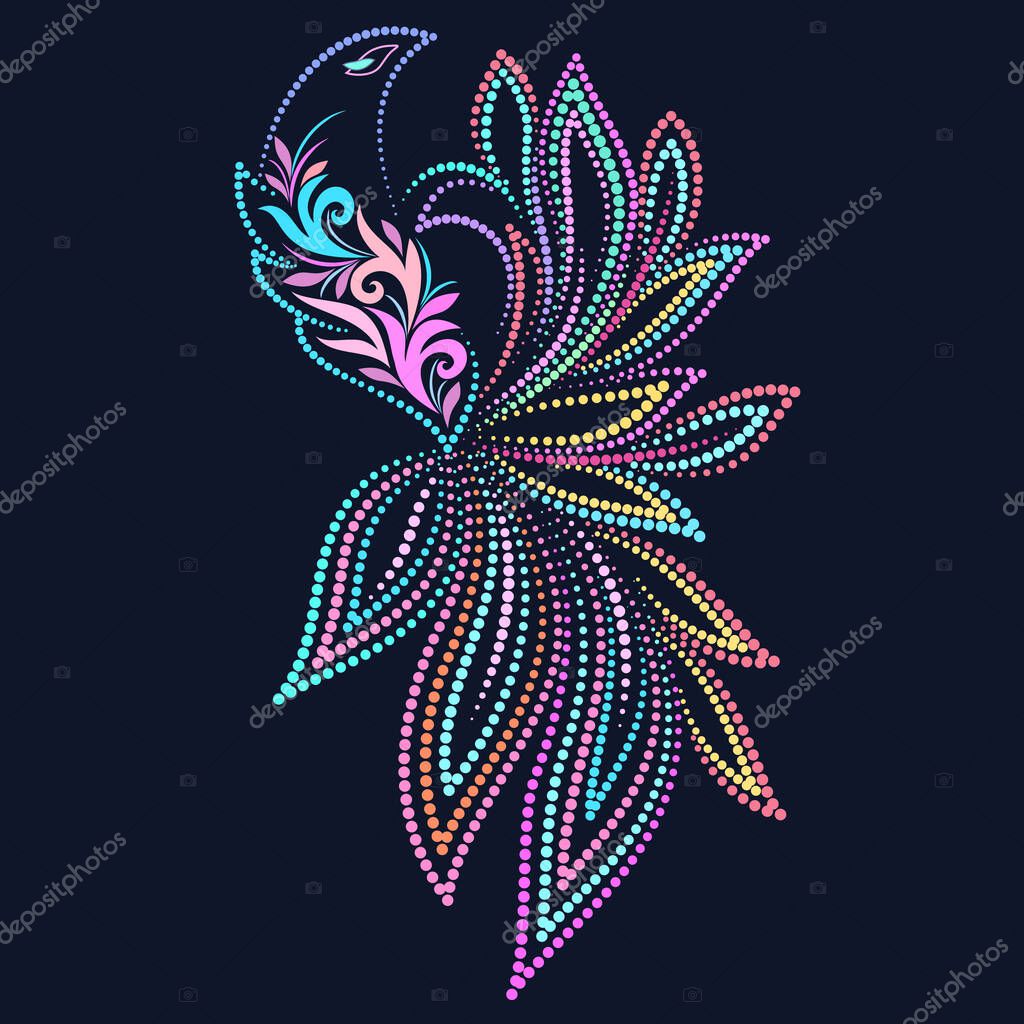 Colorful bird with beads - floral folk art traditional pattern. Vector logo design.