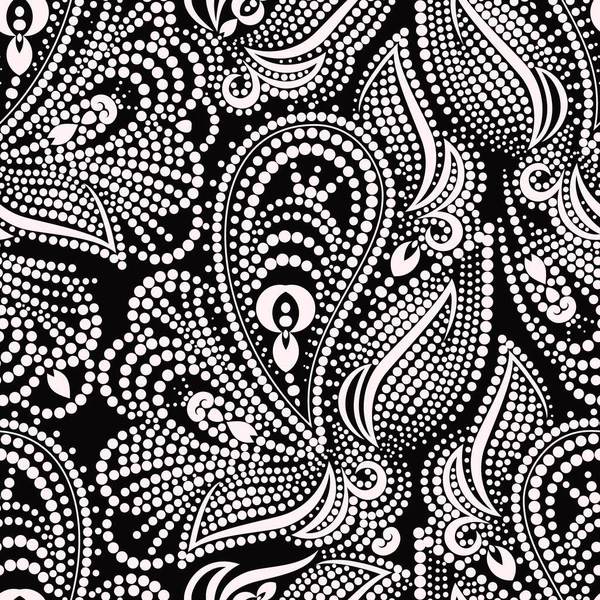 Nahtlose Paisley schwarz weiß gepunktetes Muster — Stockvektor